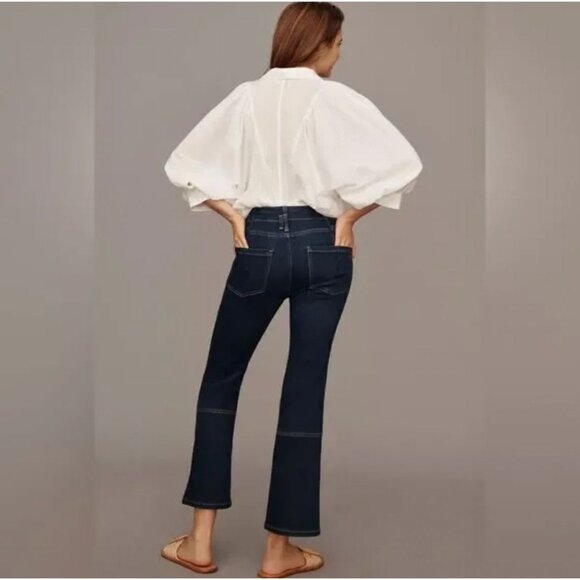 Anthropologie Pilcro Kick Mid Rise Crop Flare Jeans 29 Boho Minimalist Contempor - Picture 7 of 12